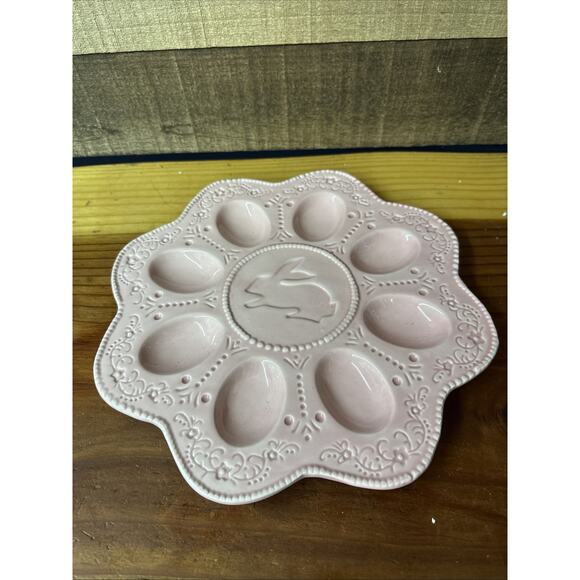 Deviled Egg Plate Celebrate It Light Pink Embossed Scalloped Edges 11” - Picture 1 of 4